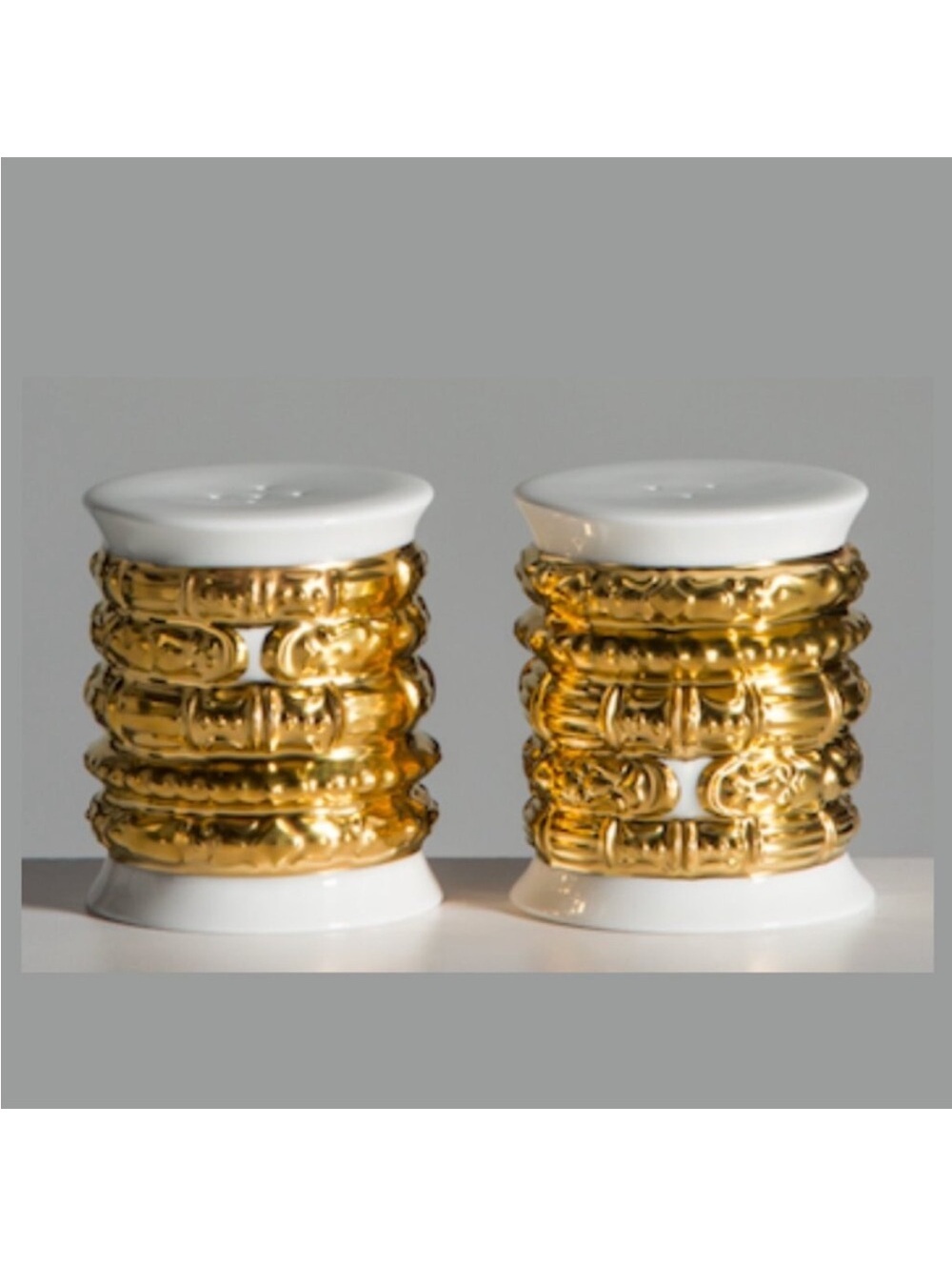 Katy Briscoe Salt Pepper Set 24K Gold Plated Porcelain NEW